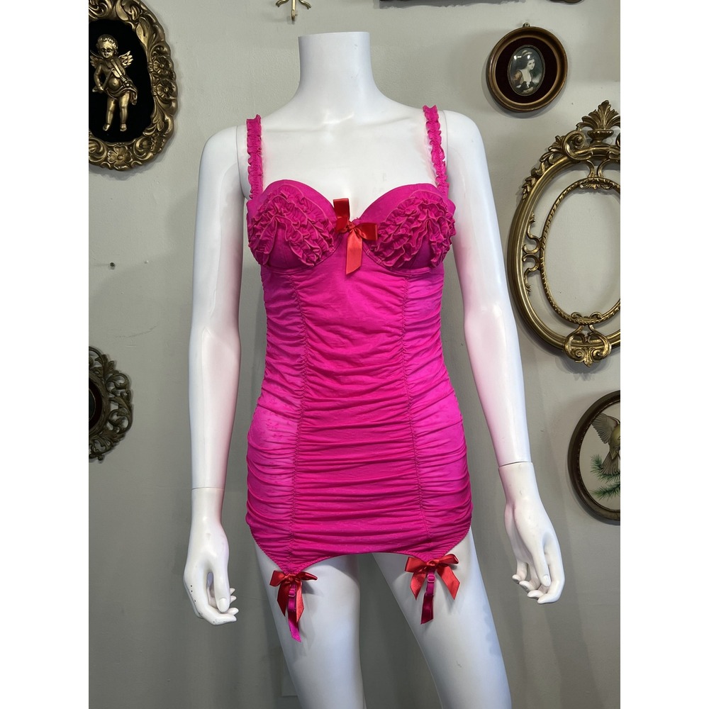 Victoria's Secret Sexy Little Things Hot Pink Ruffled Chemise Babydoll Size 36B